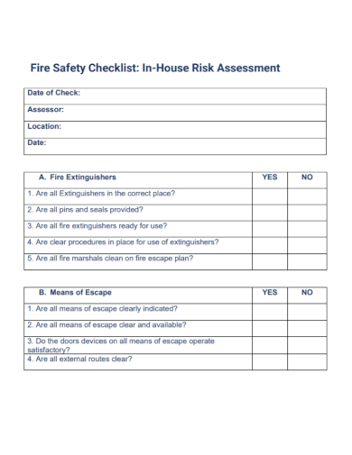 house fire safety risk assessment checklist