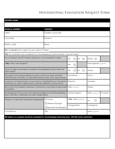 housekeeping evaluation request form