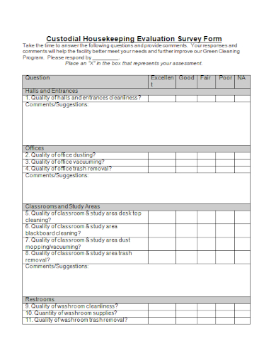 housekeeping evaluation survey form