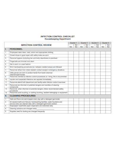 housekeeping infection control checklist