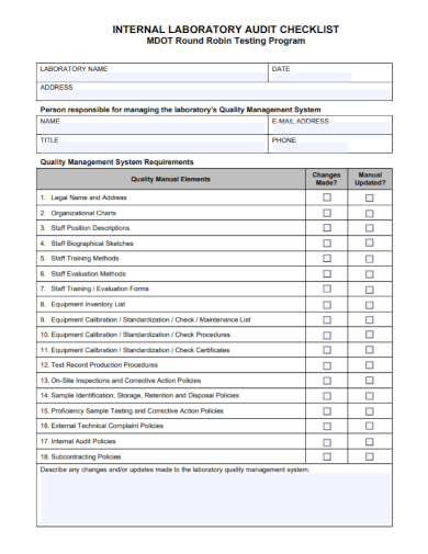 internal laboratory audit checklist