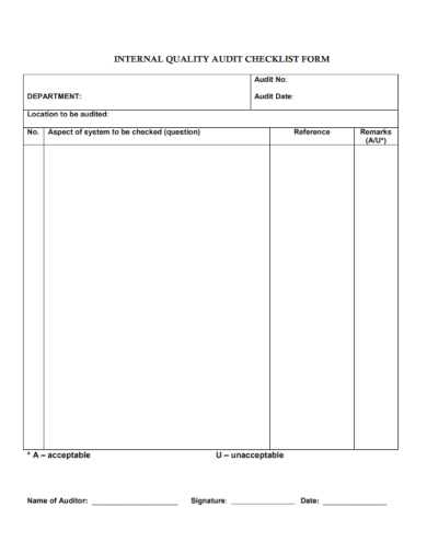 internal quality audit checklist form