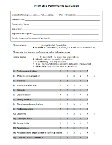 internship evaluation report sample