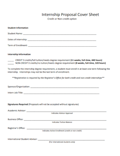 internship proposal cover sheet