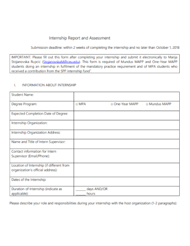 internship report assessment