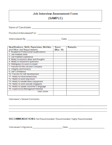 job interview assessment form