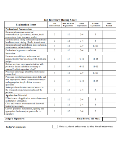 job interview evaluation rating sheet