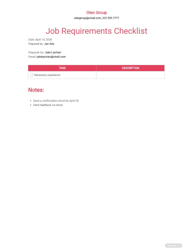 job requirements checklist template
