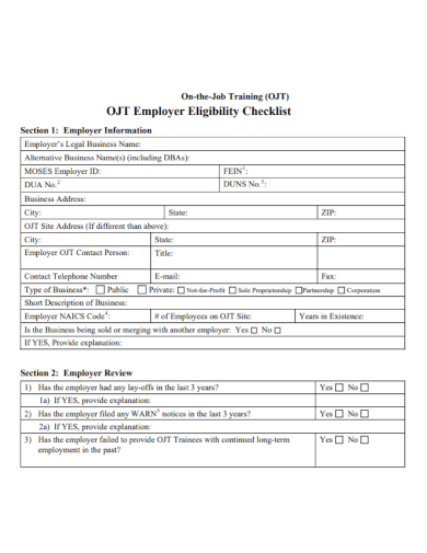 job training employer eligibility checklist