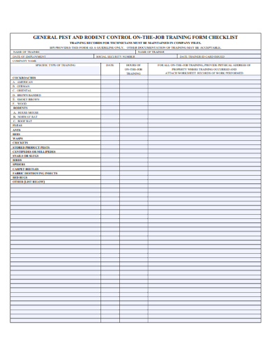 job training form checklist