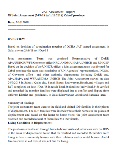 joint assessment report