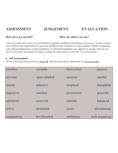 judgement assessment evaluation