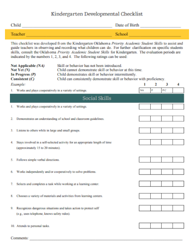 Printable Developmental Checklist PDF