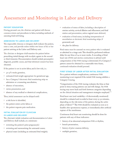 labor and delivery monitoring assessment