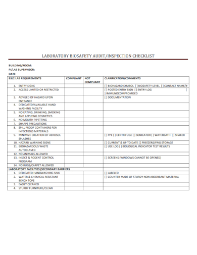 laboratory biosafety audit inspection checklist
