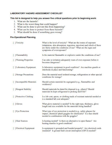 laboratory hazard assessment checklist