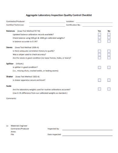laboratory inspection quality control checklist