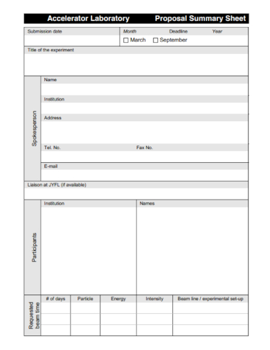 laboratory proposal summary sheet