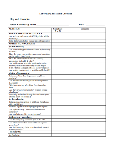laboratory self audit checklist