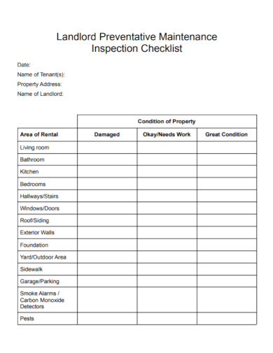 landlord maintenance inspection checklist