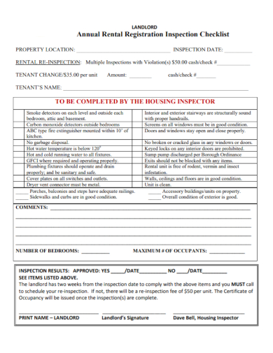 landlord registration inspection checklist