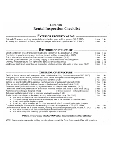 landlord rental inspection checklist