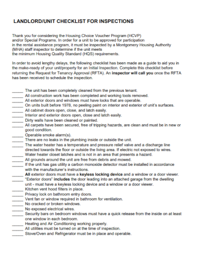 landlord unit inspection checklist