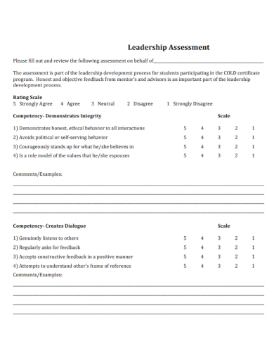 leadership assessment form