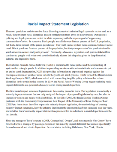 legislation racial impact statement