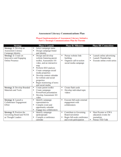 literacy communications plan assessment
