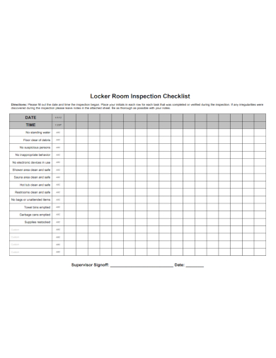 locker room inspection checklist