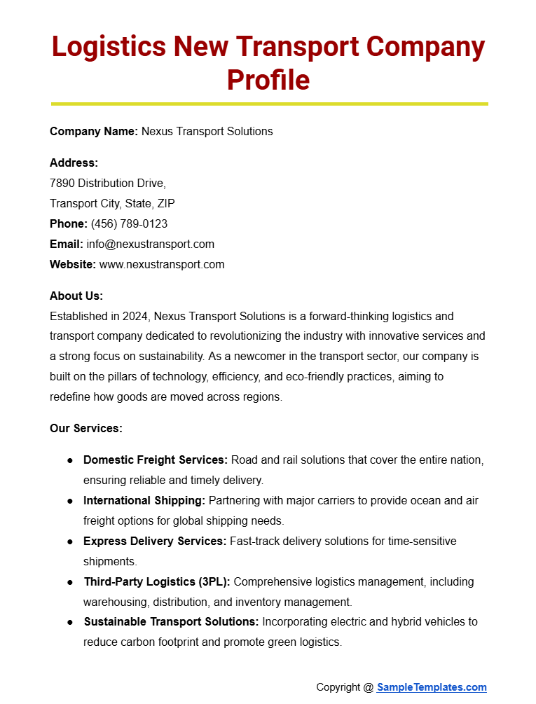 logistics new transport company profile