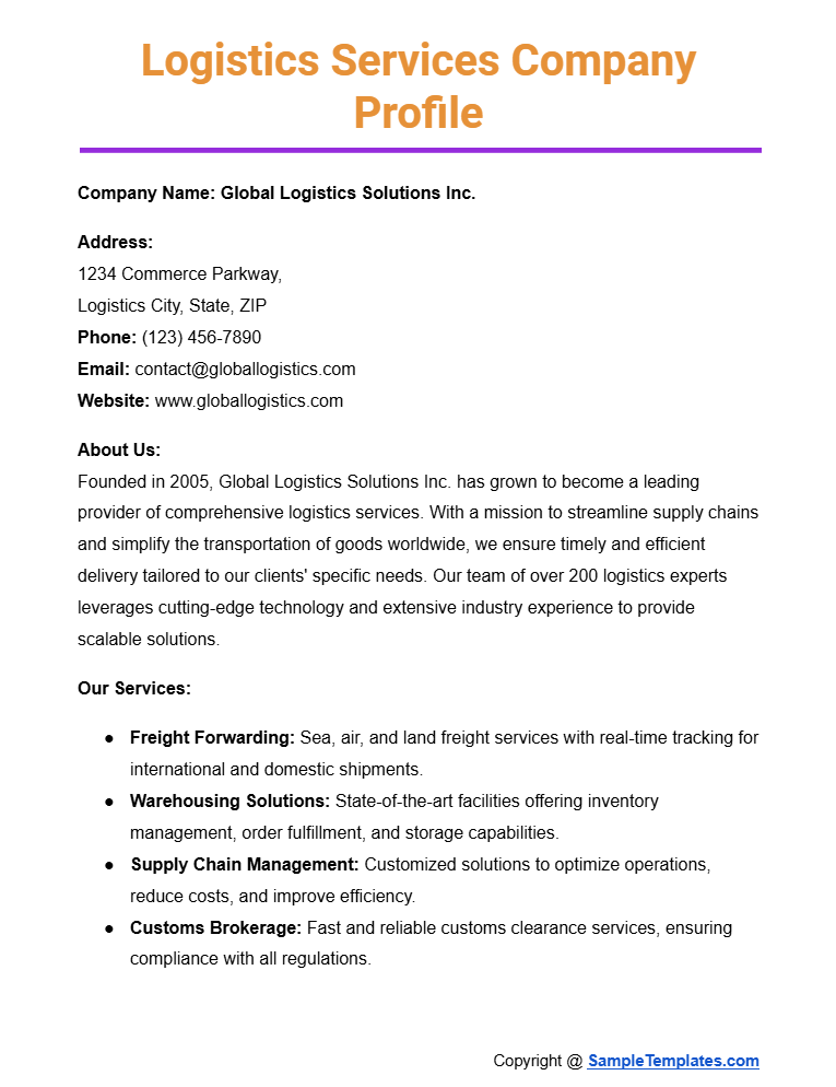 logistics services company profile