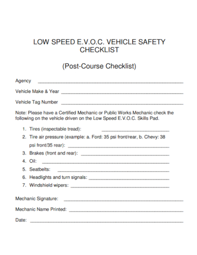 low speed vehicle safety checklist
