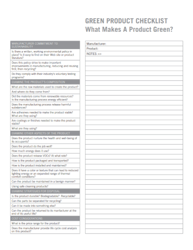 manufacturer product checklist