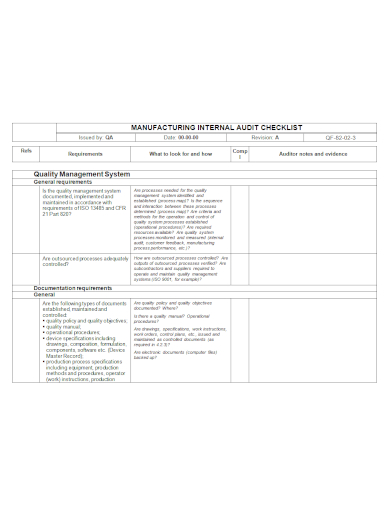 manufacturing internal audit checklist