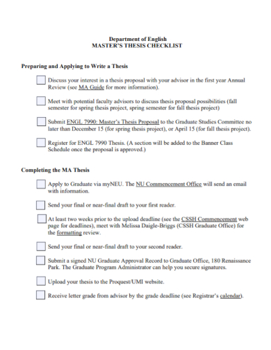 masters thesis checklist