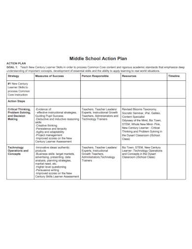 middle school action plan