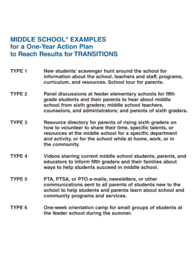 middle school one year action plan