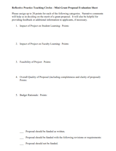 mini grant proposal evaluation sheet