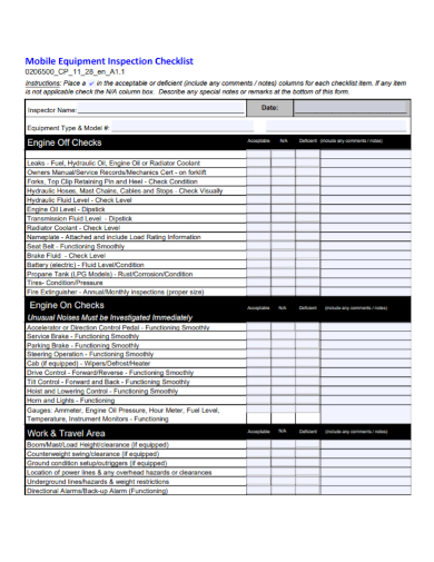 mobile equipment inspection checklist