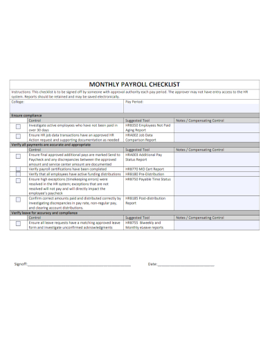 monthly payroll checklist