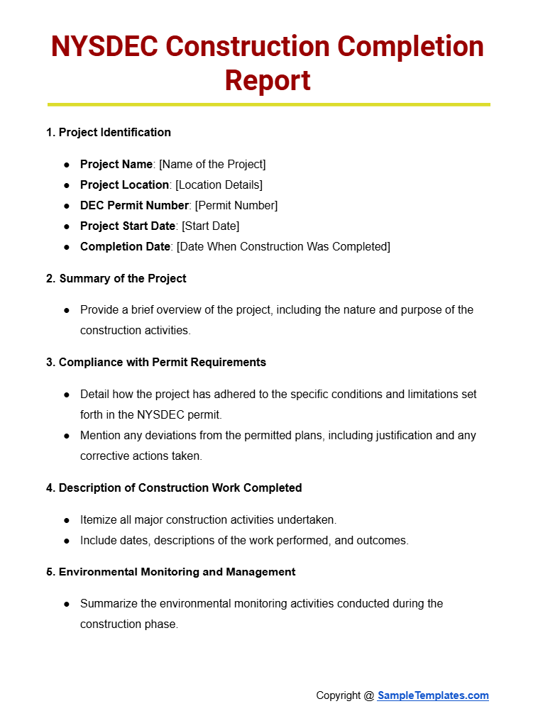 nysdec construction completion report