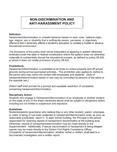 non discrimination anti harassment policy