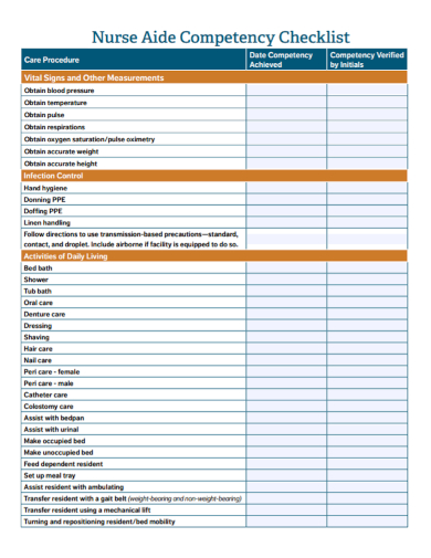 nurse aide competency checklist