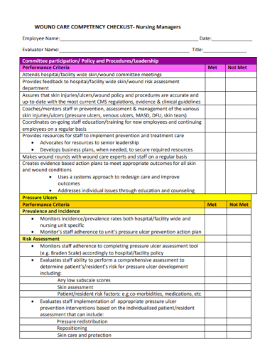 nursing manager competency checklist