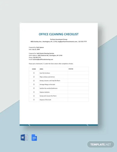 office cleaning checklist template