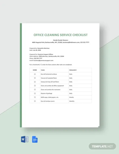 office cleaning service checklist template