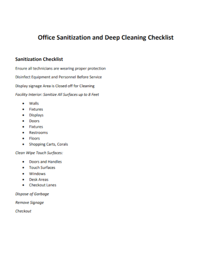 office sanitization deep cleaning checklist