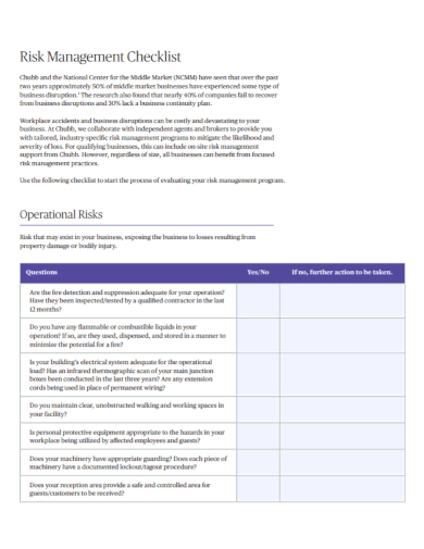 operational risk management checklist